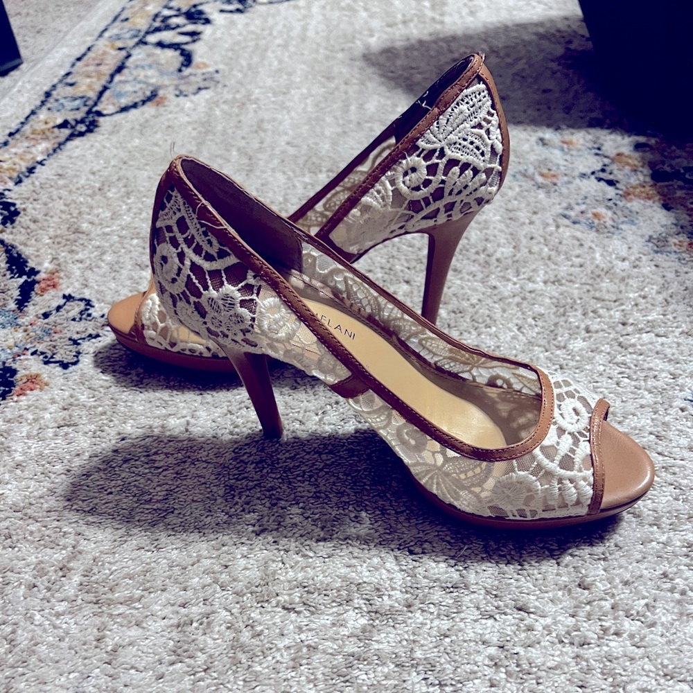 Leather and Lace Peep Toe Pumps